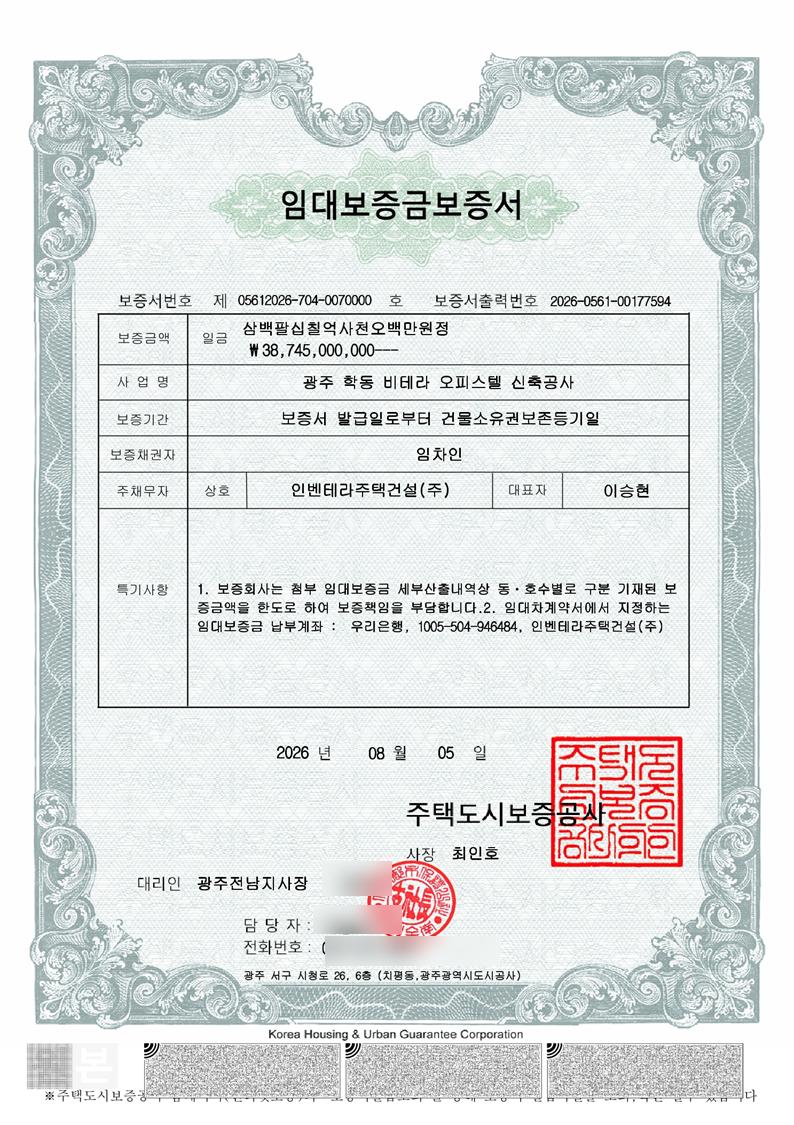 HUG 임대보증금 보증서 387억 4,500만원